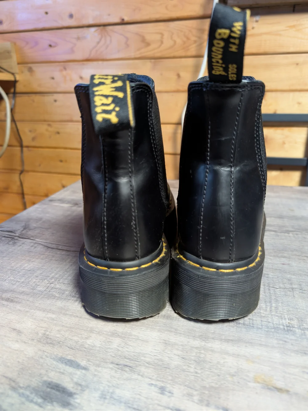 Dr. Martens Black Leather Platform Chelsea Boots with Yellow Welt